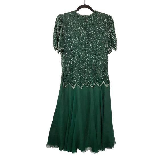 Vintage Laurence Kazar NY Beaded Gown 100% Silk Dress Drop Waist Green M 1920s - Picture 5 of 11